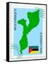 Stamp with Map and Flag of Mozambique-Perysty-Framed Stretched Canvas