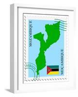 Stamp with Map and Flag of Mozambique-Perysty-Framed Art Print