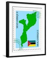 Stamp with Map and Flag of Mozambique-Perysty-Framed Art Print