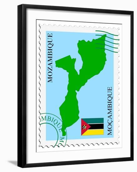 Stamp with Map and Flag of Mozambique-Perysty-Framed Art Print