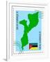 Stamp with Map and Flag of Mozambique-Perysty-Framed Art Print