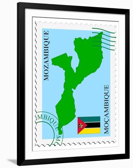 Stamp with Map and Flag of Mozambique-Perysty-Framed Art Print