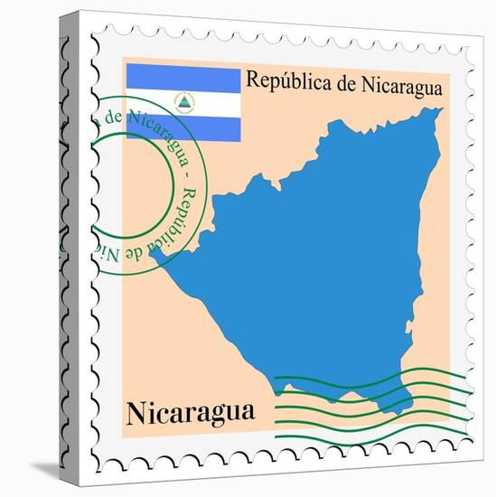 Stamp with Map and Flag of Nicaragua-Perysty-Stretched Canvas