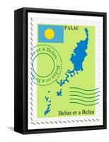 Stamp with Map and Flag of Palau-Perysty-Framed Stretched Canvas