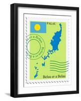 Stamp with Map and Flag of Palau-Perysty-Framed Art Print