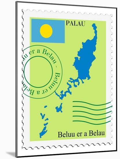 Stamp with Map and Flag of Palau-Perysty-Mounted Art Print