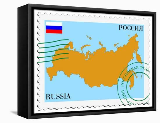 Stamp with Map and Flag of Russia-Perysty-Framed Stretched Canvas