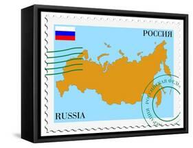 Stamp with Map and Flag of Russia-Perysty-Framed Stretched Canvas