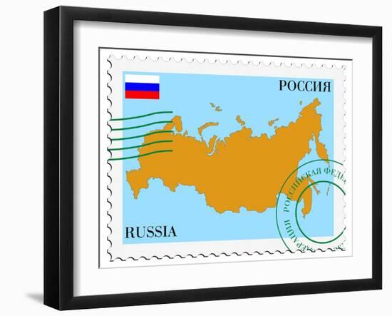 Stamp with Map and Flag of Russia-Perysty-Framed Art Print