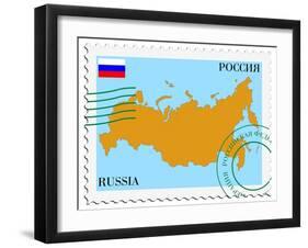 Stamp with Map and Flag of Russia-Perysty-Framed Art Print