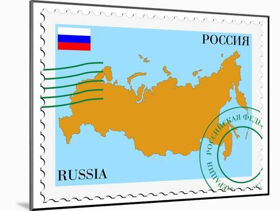 Stamp with Map and Flag of Russia-Perysty-Mounted Art Print