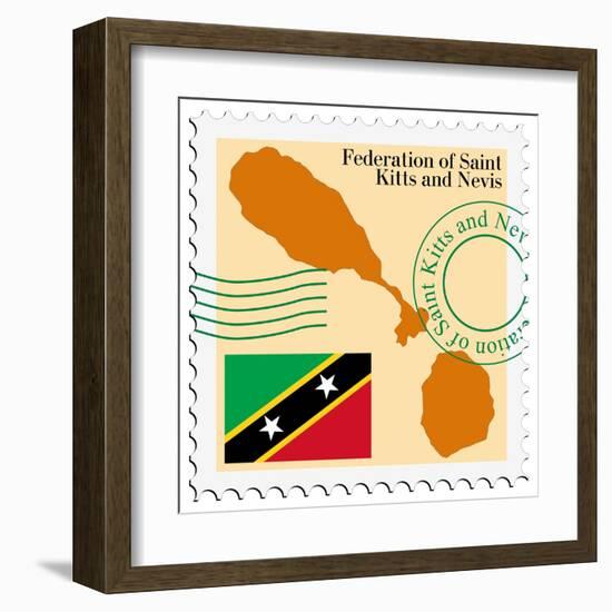 Stamp with Map and Flag of Saint Kitts and Nevis-Perysty-Framed Art Print