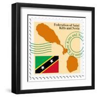 Stamp with Map and Flag of Saint Kitts and Nevis-Perysty-Framed Art Print