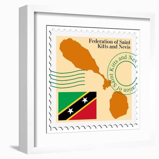 Stamp with Map and Flag of Saint Kitts and Nevis-Perysty-Framed Art Print