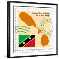 Stamp with Map and Flag of Saint Kitts and Nevis-Perysty-Framed Art Print