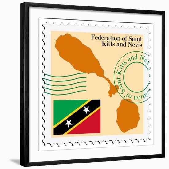 Stamp with Map and Flag of Saint Kitts and Nevis-Perysty-Framed Art Print