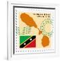 Stamp with Map and Flag of Saint Kitts and Nevis-Perysty-Framed Art Print