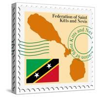 Stamp with Map and Flag of Saint Kitts and Nevis-Perysty-Stretched Canvas