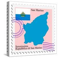 Stamp with Map and Flag of San Marino-Perysty-Stretched Canvas