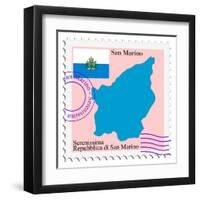 Stamp with Map and Flag of San Marino-Perysty-Framed Art Print