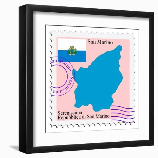 Stamp with Map and Flag of San Marino-Perysty-Framed Art Print