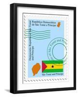 Stamp with Map and Flag of Sao Tome and Principe-Perysty-Framed Art Print