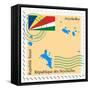 Stamp with Map and Flag of Seychelles-Perysty-Framed Stretched Canvas