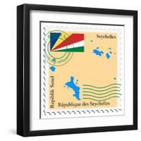 Stamp with Map and Flag of Seychelles-Perysty-Framed Art Print