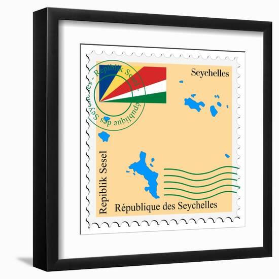 Stamp with Map and Flag of Seychelles-Perysty-Framed Art Print