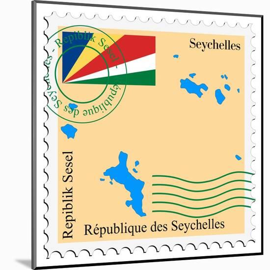 Stamp with Map and Flag of Seychelles-Perysty-Mounted Art Print