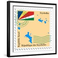 Stamp with Map and Flag of Seychelles-Perysty-Framed Art Print