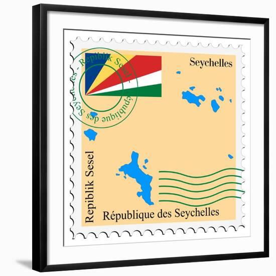 Stamp with Map and Flag of Seychelles-Perysty-Framed Art Print