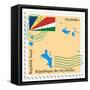 Stamp with Map and Flag of Seychelles-Perysty-Framed Stretched Canvas