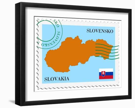 Stamp with Map and Flag of Slovakia-Perysty-Framed Art Print