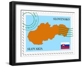 Stamp with Map and Flag of Slovakia-Perysty-Framed Art Print