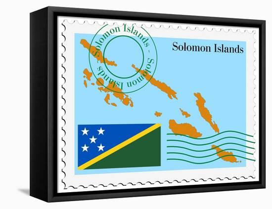 Stamp with Map and Flag of Solomon Islands-Perysty-Framed Stretched Canvas