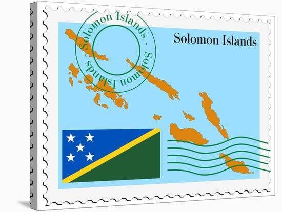 Stamp with Map and Flag of Solomon Islands-Perysty-Stretched Canvas