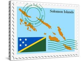 Stamp with Map and Flag of Solomon Islands-Perysty-Stretched Canvas