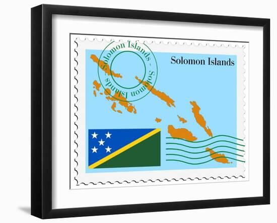 Stamp with Map and Flag of Solomon Islands-Perysty-Framed Art Print