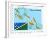 Stamp with Map and Flag of Solomon Islands-Perysty-Framed Art Print