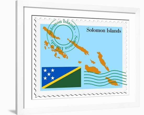 Stamp with Map and Flag of Solomon Islands-Perysty-Framed Art Print