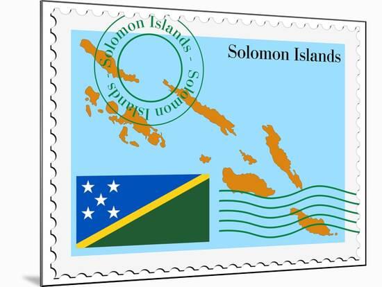 Stamp with Map and Flag of Solomon Islands-Perysty-Mounted Art Print