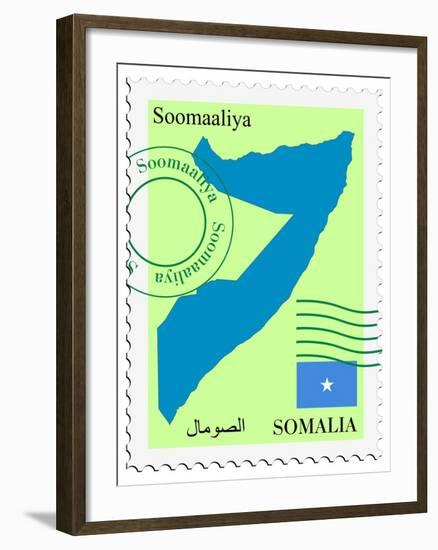 Stamp with Map and Flag of Somalia-Perysty-Framed Art Print