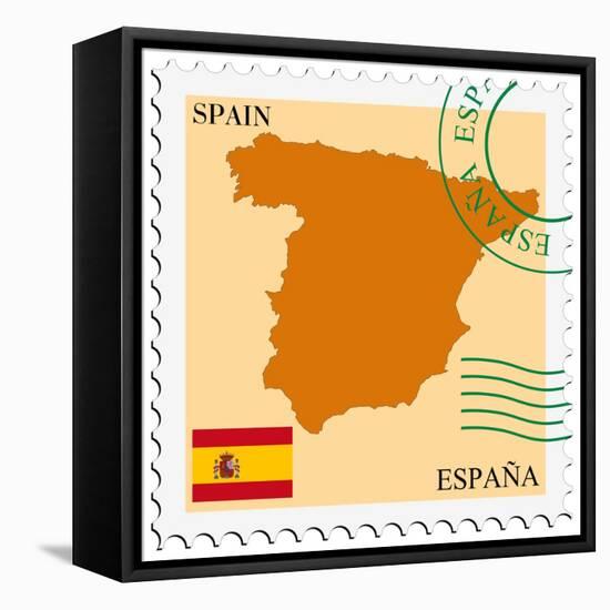 Stamp with Map and Flag of Spain-Perysty-Framed Stretched Canvas