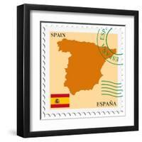 Stamp with Map and Flag of Spain-Perysty-Framed Art Print