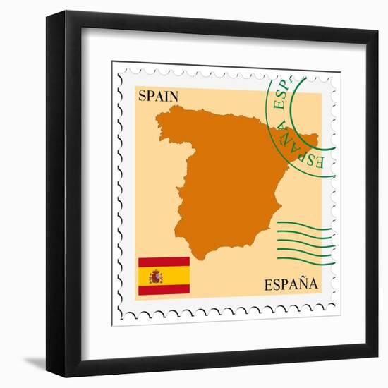 Stamp with Map and Flag of Spain-Perysty-Framed Art Print