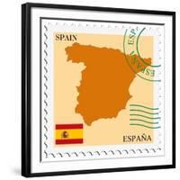 Stamp with Map and Flag of Spain-Perysty-Framed Art Print