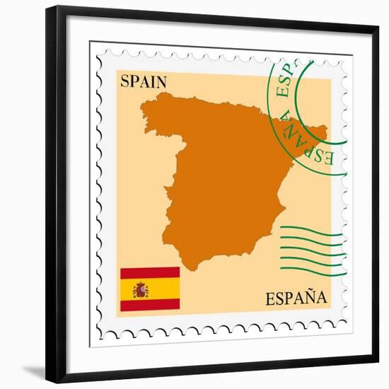 Stamp with Map and Flag of Spain-Perysty-Framed Art Print