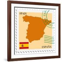 Stamp with Map and Flag of Spain-Perysty-Framed Art Print