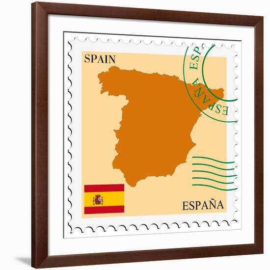 Stamp with Map and Flag of Spain-Perysty-Framed Art Print